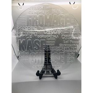 ROYAL KRONA GLASS CHEESE PLATTER - RAISED CHEESE NAME PATTERN